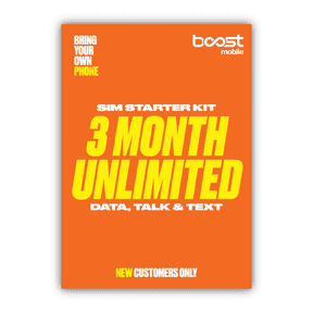 Boost Mobile Preloaded SIM Card, Bring Your Own Device, 3month Plan - Unlimited Talk/Text and Data