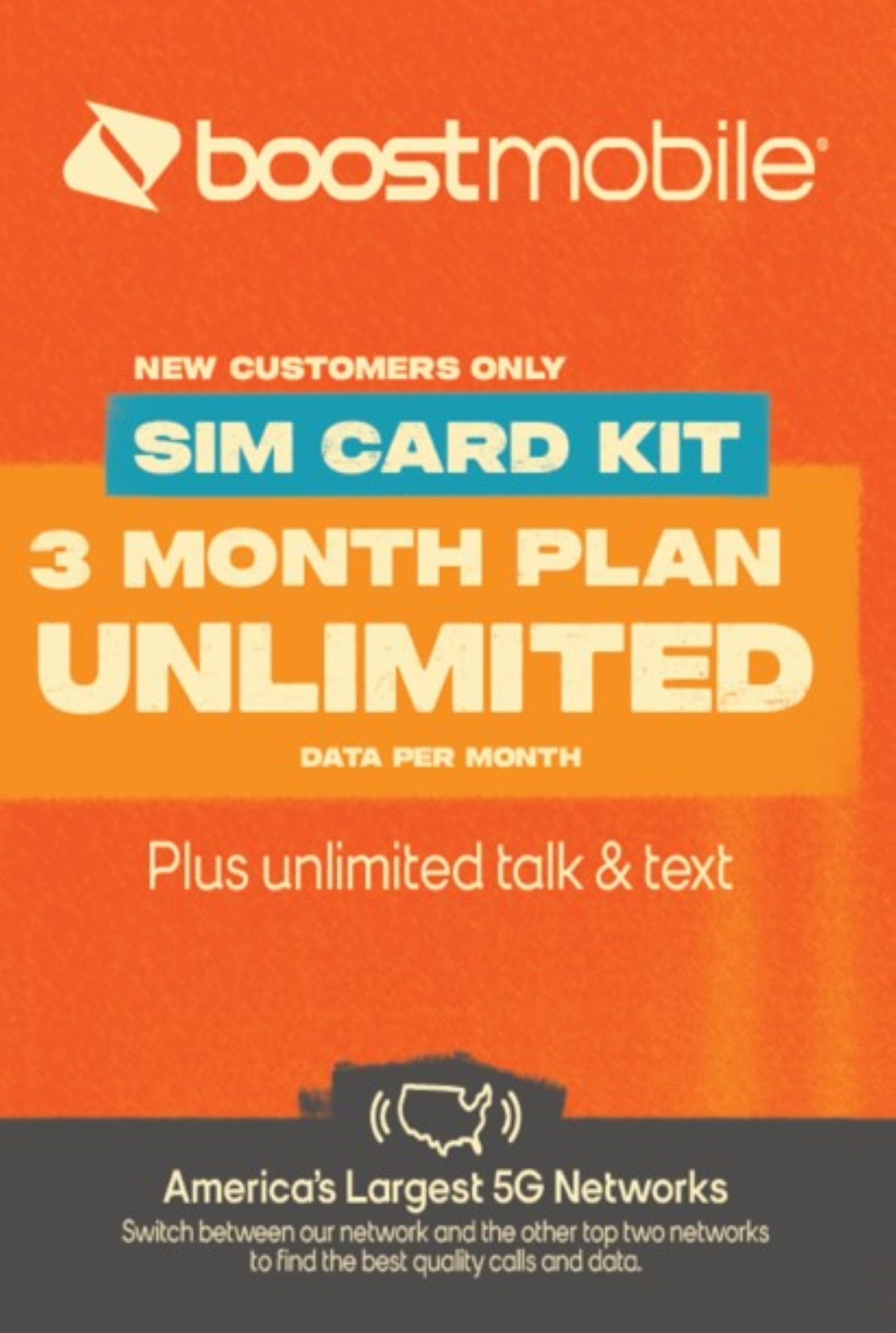 Boost Mobile Preloaded SIM Card, Bring Your Own Device, 3month Plan Unlimited Talk/Text and