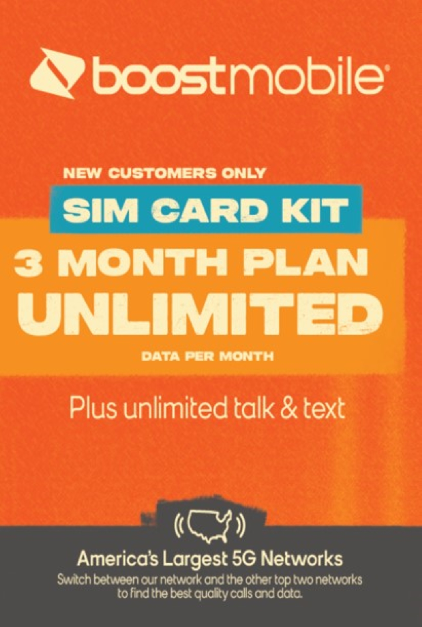 Boost Mobile Preloaded SIM Card, Bring Your Own Device, 3month Plan Unlimited Talk/Text, 3GB