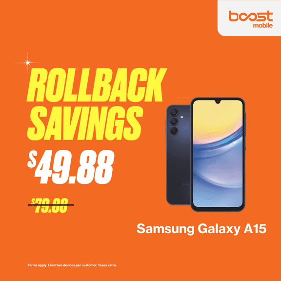Boost Mobile Samsung A15, 64GB, 5G, Black - Prepaid Smartphone [Locked to Boost Mobile]