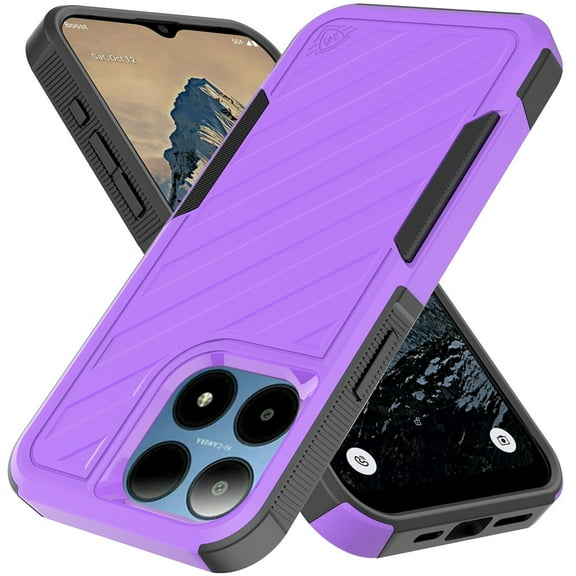 For Boost Mobile Summit 5G Hybrid lined shockproof dual layer Rugged 2in1 Hard PC & Silicone TPU Non Slip Textured Tough Armor Cover, XPM Phone Case [Purple]