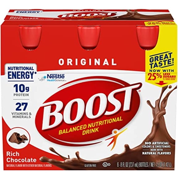 Boost Original Balanced Nutritional Drink, Rich Chocolate, Nutritional Energy With High Quality Protein & Vitamins & Minerals, 6-8 Fl Oz Bottles/Pack (Pack Of 1)