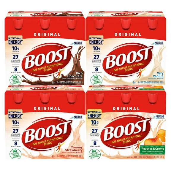 Boost Original Nutritional Drink Variety Pack, 1 Chocolate, 1 Vanilla, 1 Strawberry, 1 Peaches N Creme