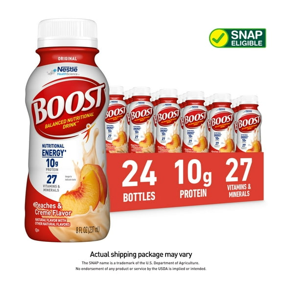 BOOST Original Ready to Drink Nutritional Drink, Peaches & Creme , 24 Count (4 - 6 Packs)