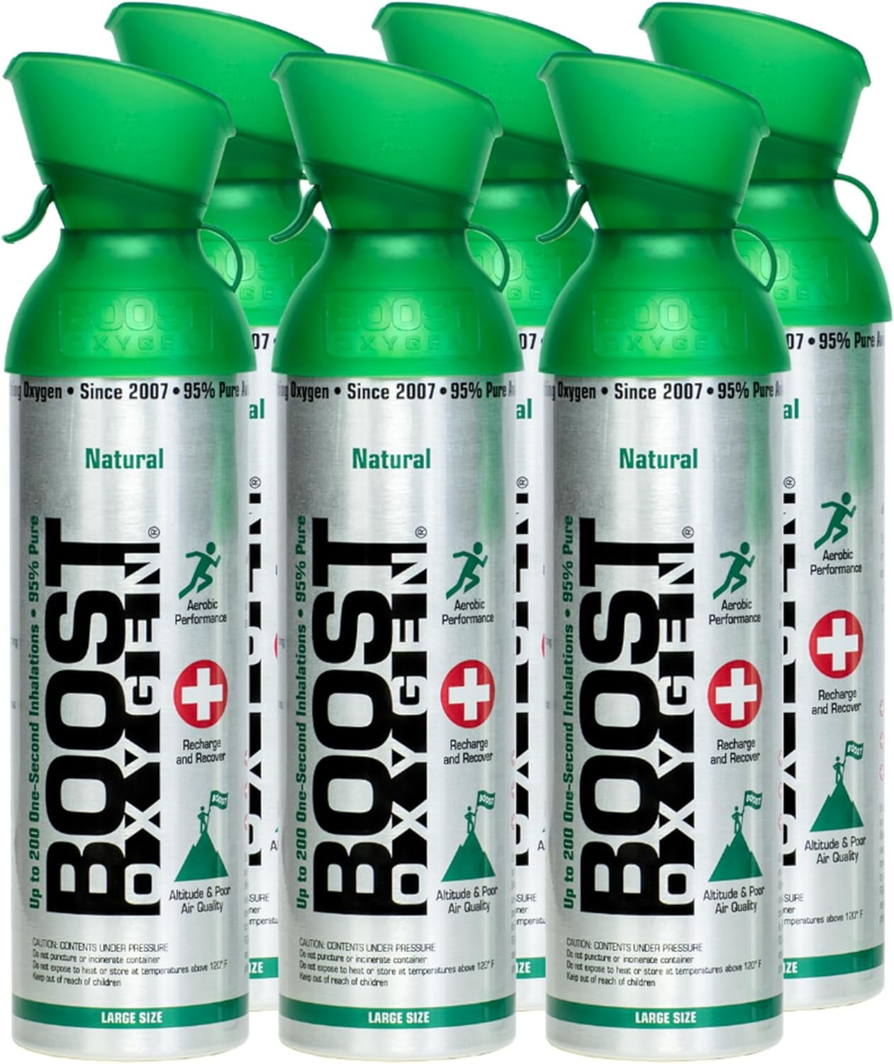 Boost Oxygen 10 Liter Natural Flavor Pure Oxygen Supplement in Portable Canister for Endurance, Recovery, and Performance, (6 Pack)