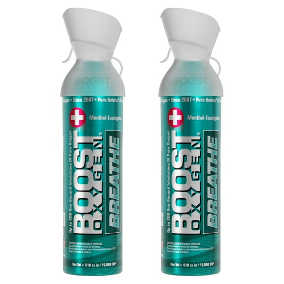 Boost Oxygen Portable Canned Oxygen, Menthol-Eucalyptus, 10L, 2 Pack