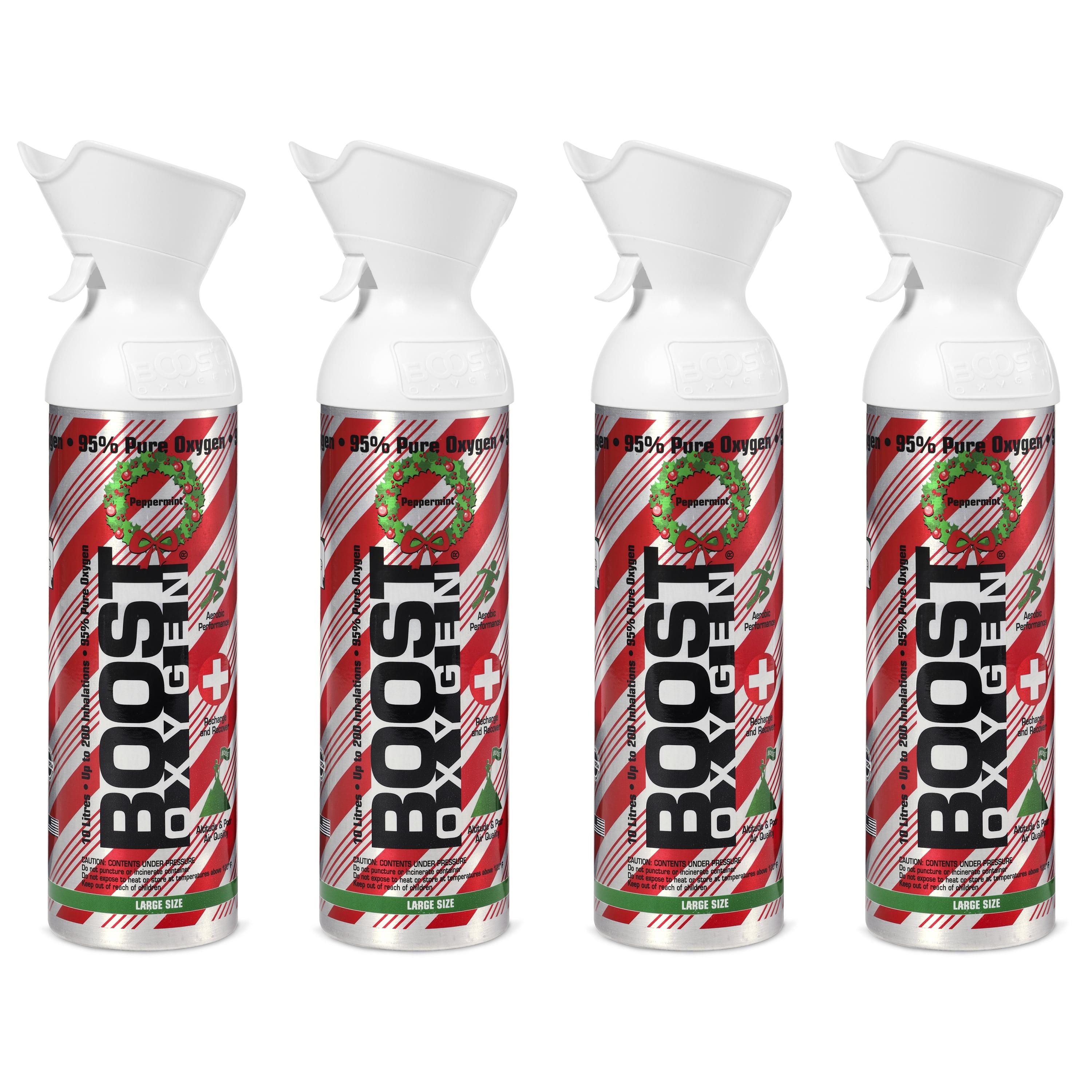 Boost Oxygen 10L Canned Oxygen Candy Cane Bottle, Peppermint (4 Pack)