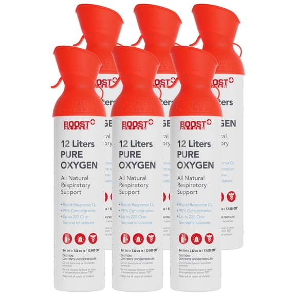 (6 Pack) Boost Oxygen Rapid Response Portable Canned Oxygen, Natural, 12L