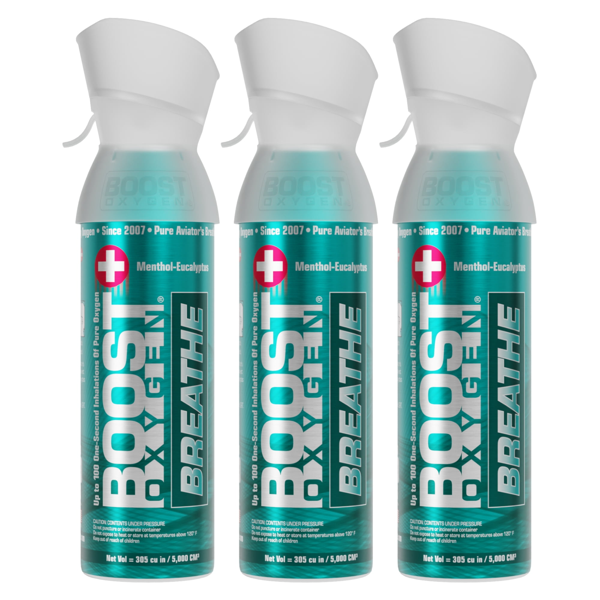 Boost Oxygen BREATHE Menthol-Eucalyptus Medium 5 Liter 3 pack, Supplemental Canned Oxygen, Model 620