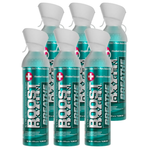Boost Oxygen Portable Canned Oxygen, Menthol-Eucalyptus, 10L, 6 Pack