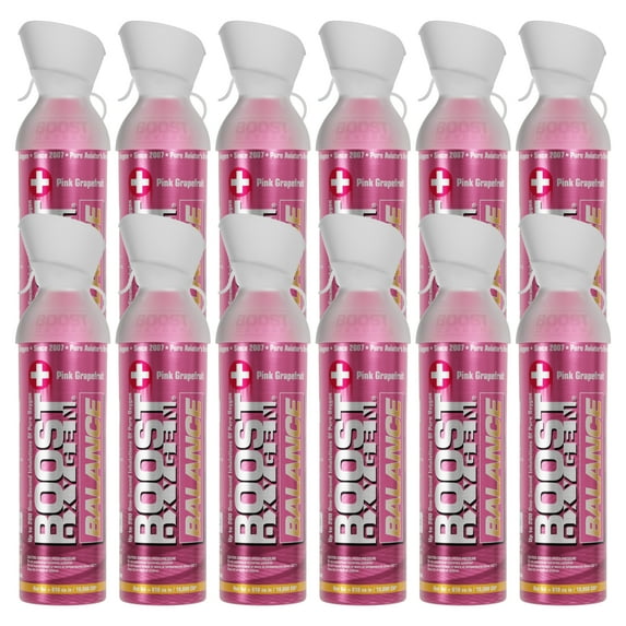 (12 pack) Boost Oxygen Portable Canned Oxygen, Pink Grapefruit, 10L