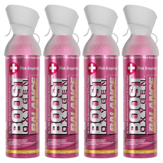 (4 pack) Boost Oxygen Portable Canned Oxygen, Pink Grapefruit, 10L