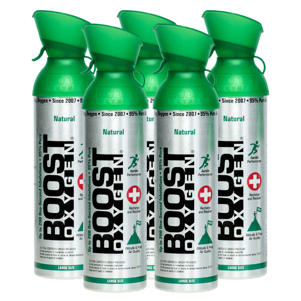 Boost Oxygen Large Natural 10L Canister | Respiratory Support for Aerobic Recovery, Altitude, Performance & Health (5 Pack)