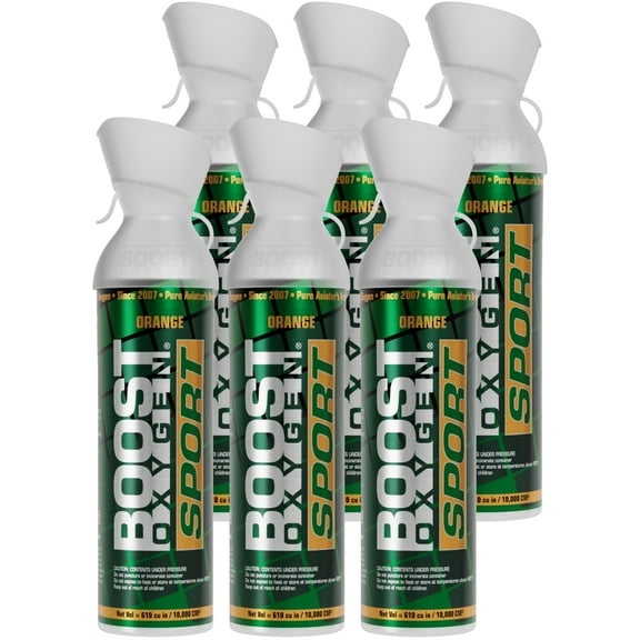 (6 pack) Boost Oxygen Portable Canned Oxygen, Sport Orange, 10L