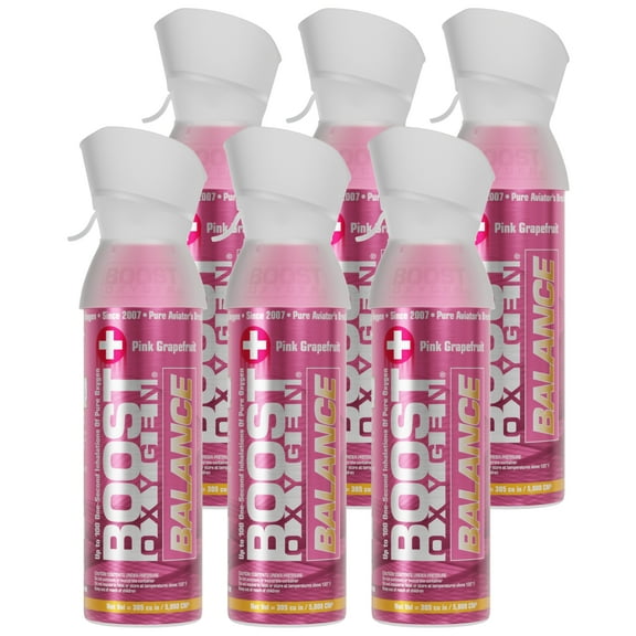 (6 pack) Boost Oxygen Portable Canned Oxygen, Pink Grapefruit, 5L
