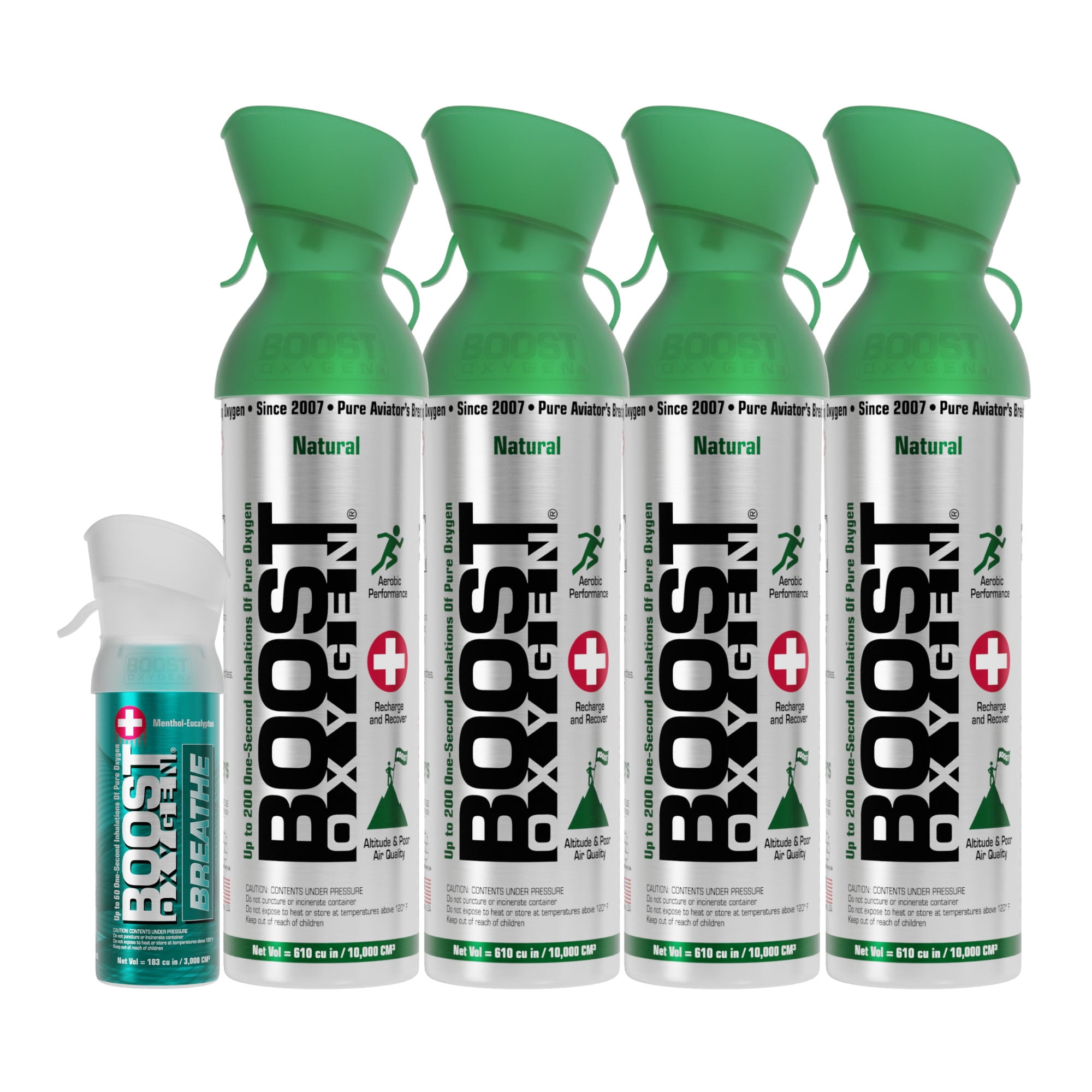 Boost Oxygen Natural 4 Pure Canned Oxygen Canisters w/ 1 Pocket