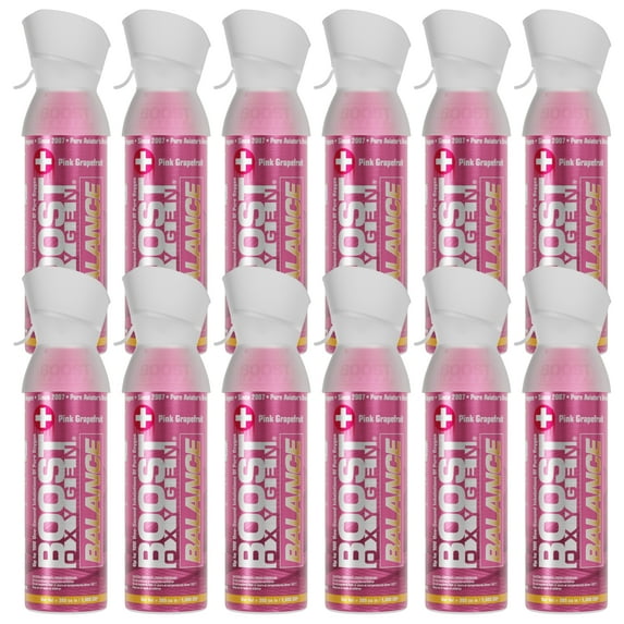 (12 pack) Boost Oxygen Portable Canned Oxygen, Pink Grapefruit, 5L