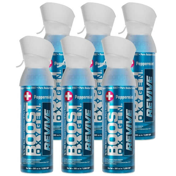 (6 pack) Boost Oxygen Portable Canned Oxygen, Peppermint, 5L