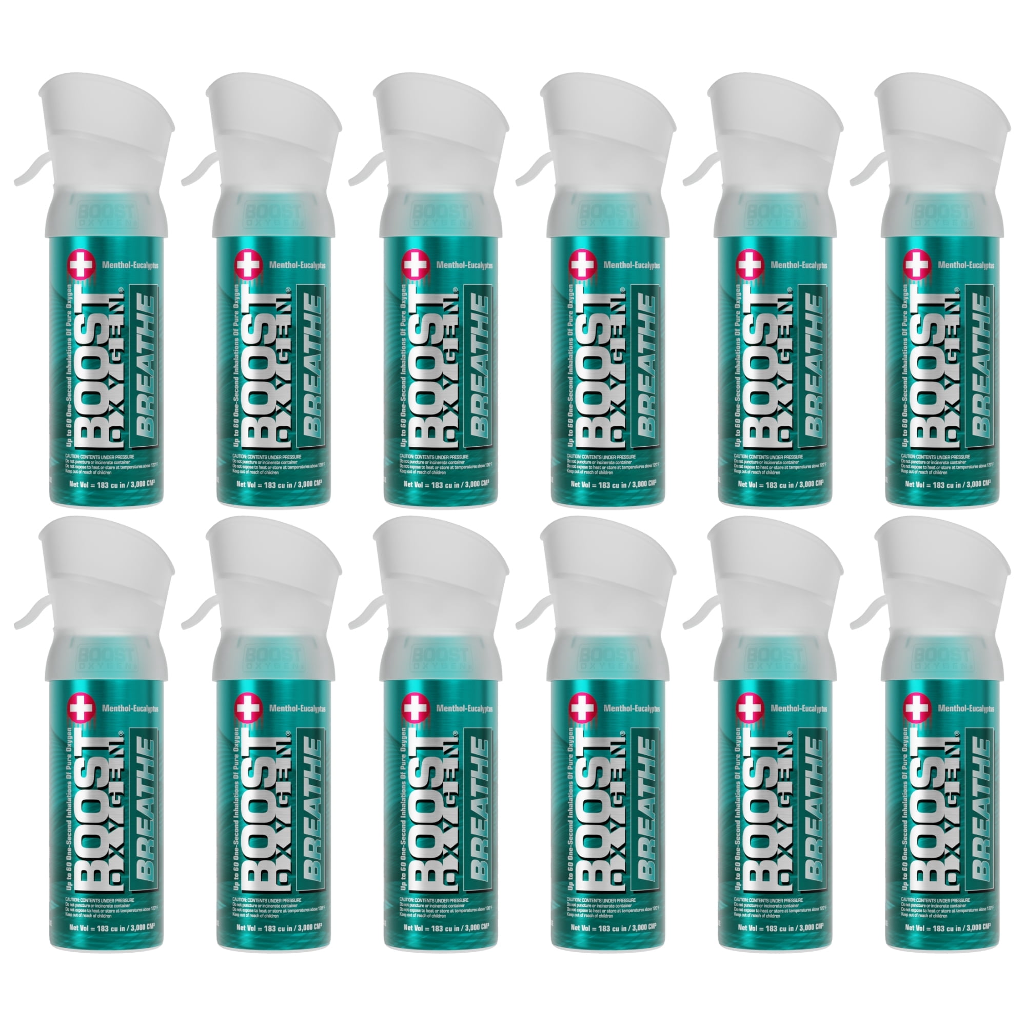 Boost Inhaler (12 pack) Boost Oxygen Portable Canned Oxygen, Menthol-Eucalyptus, 3L ...