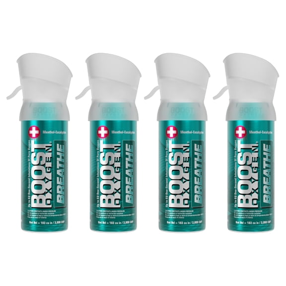 Boost Oxygen Portable Canned Oxygen, Menthol-Eucalyptus, 3L, 4 Pack