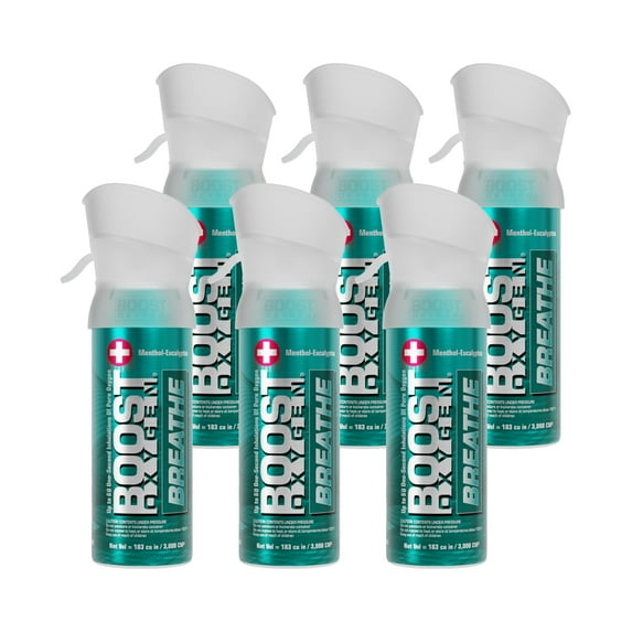 (6 pack) Boost Oxygen Portable Canned Oxygen, Menthol-Eucalyptus, 3L