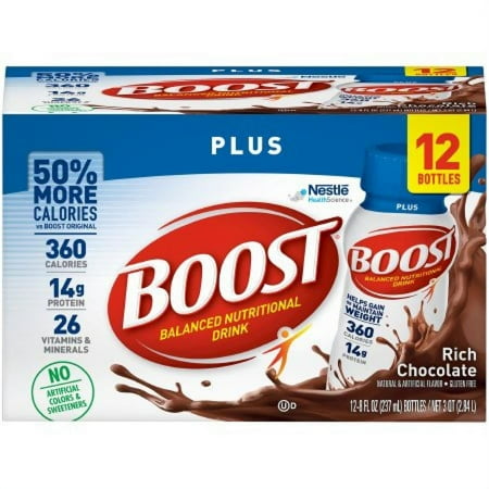 Boost Plus Balanced Nutritional Drink Rich Chocolate, 8 ounce Bottle, 24 Count