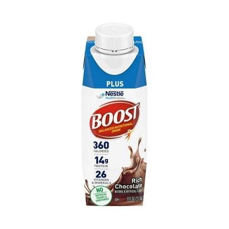 Boost Plus Balanced Nutritional Drink Rich Chocolate, 8 ounce Carton, 24 Count