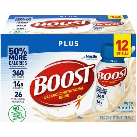 BOOST Plus Ready to Drink Nutritional Drink, Very Vanilla, 14 g Protein, 24 Count (2 - 12 Packs)