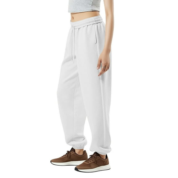 Boost Straight Leg Sweatpants Women Fleece Cuffed Joggers Comfy Daily Track Pant Athletic Fit Trousers 09-White S