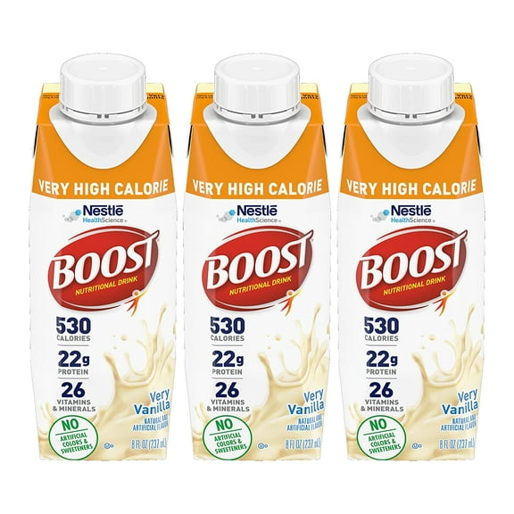 Boost Very High Calorie Nutritional Drink, Very Vanilla, 8 FL OZ (Pack of 3)
