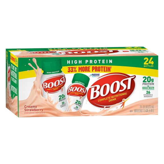 Boost Very High Calorie Nutrition Drink Carton, Strawberry, 8 Ounce, 24 Count