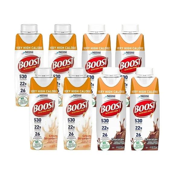 Boost Very High Calorie Nutritional Drink Variety Pack, 4 Strawberry, 4 Chocolate