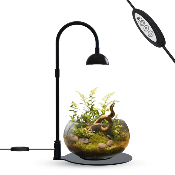 BoostGro Desktop Grow Lamp with Flexible Gooseneck for Terrarium Kitchen Vetegable Succulent, 4 Brightness Levels, Auto Timer 3/6/12Hrs (Black)
