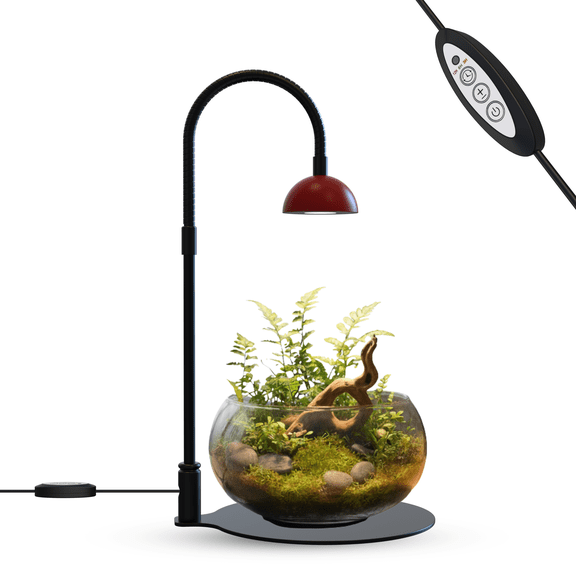 BoostGro Desktop Grow Lamp with Flexible Gooseneck for Terrarium Kitchen Vetegtable Succulent, 4 Brightness Levels, Auto Timer 3/6/12Hrs (Red)