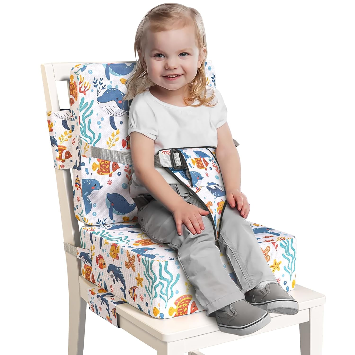 Booster Seat for Dining Table, Toddler Booster Seat for Dining Table with Safety Buckles, Anti ...