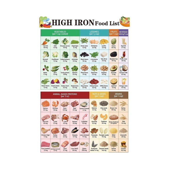 Boosting Iron Levels Guide Poster, Visual Chart of Iron Absorption pairings, Anemia Support Educational Print for Family Kitchen, Doctor Waiting Room, Gift for Health