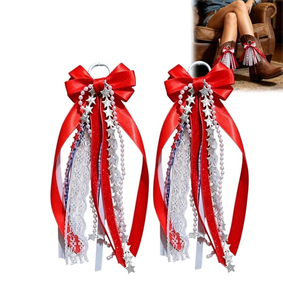 Boot Bow Accessories, Red & White Lace Ribbon Boot Tassel Charms for ...