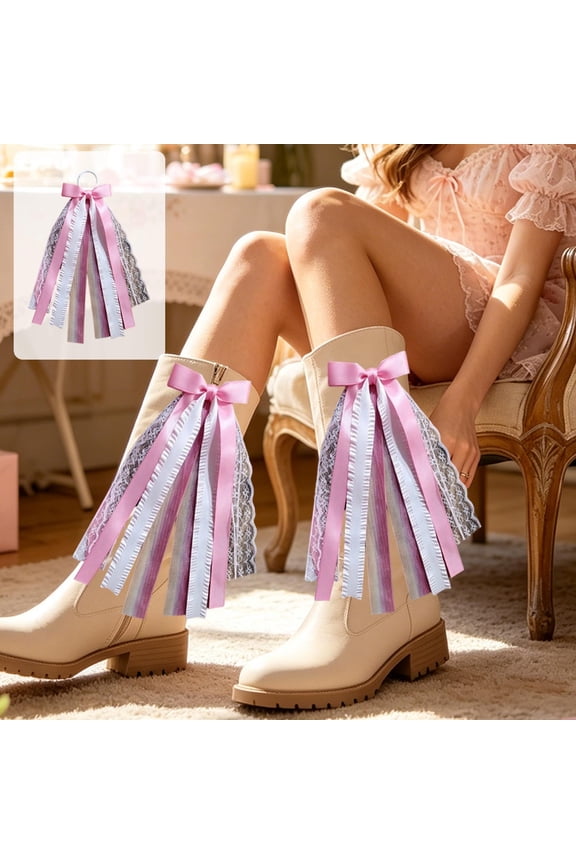Boot Bows, Pearl Ribbon, Cowboy Boot Bow Accessories, 2Pcs Pearl Tassel Boot Decor For Cowgirls Wedding And Music Festival, Hot Pink, 5.9x2.8 In