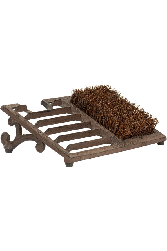 Boot Brush Scraper Outdoor Heavy Duty Cast Iron Shoe Cleaner Mat Vintage Rustic Black Angled Dark Brown