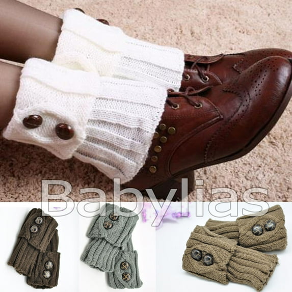 Boot Cuffs Socks Leg Warmers Crochet Knit Toppers Girls Button Knee Leggings