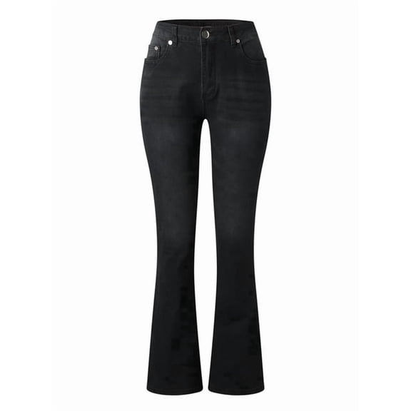 Boot Cut Jeans for Women Mid Waist Tummy Control Trendy Flare Jeans Straight Denim Pants Black S