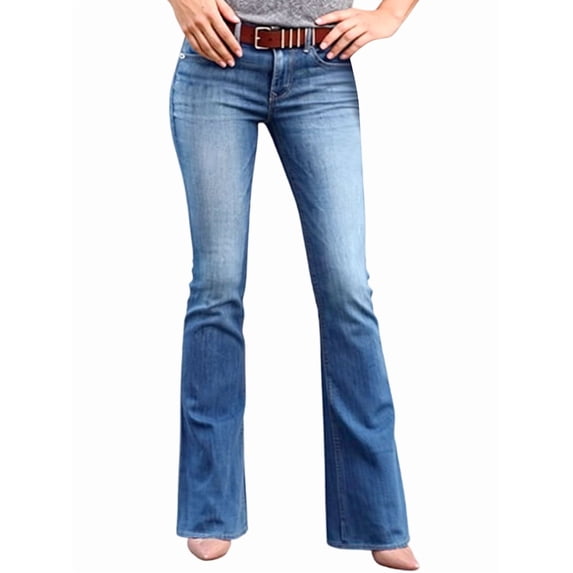 Boot Cut Jeans for Women Mid Waist Tummy Control Trendy Flare Jeans Straight Denim Pants Light Blue S