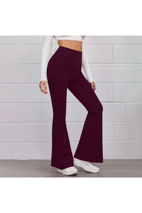 Boot Cut Yoga Pants for Women High Waist Dressy Casual Pants Flare Leggings 33" Workout Wide Leg Pant Drawstring Pants Women Purple M