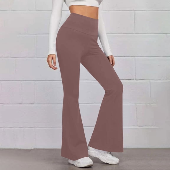 Boot Cut Yoga Pants for Women High Waist Dressy Casual Pants Flare Leggings 33" Workout Wide Leg Pant Linen Casual Summer Pants Brown XL