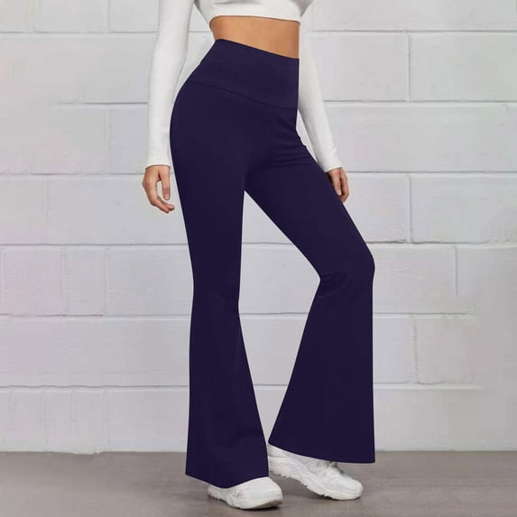 Boot Cut Yoga Pants for Women High Waist Dressy Casual Pants Flare Leggings 33" Workout Wide Leg Pant Women's Hiking Pants Dark Blue S