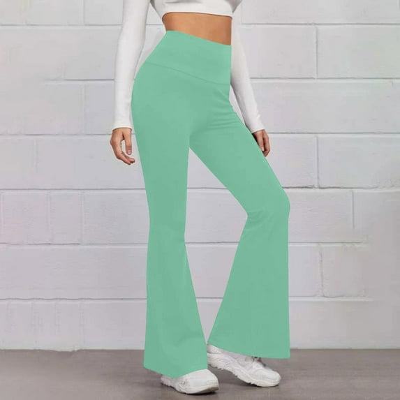 Boot Cut Yoga Pants for Women High Waist Dressy Casual Pants Flare Leggings 33" Workout Wide Leg Pant Workout Cropprd Pants with Pockets Green L