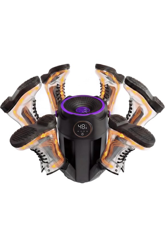 Boot Dryer and Shoe Dryer, 6-Arm Telescopic Drying Rack, Electric Foldable Machine with Fan, 3-Stage Timer,  Warmer for Ski Boots, Gloves, Hockey Skates, Shoes (Black)