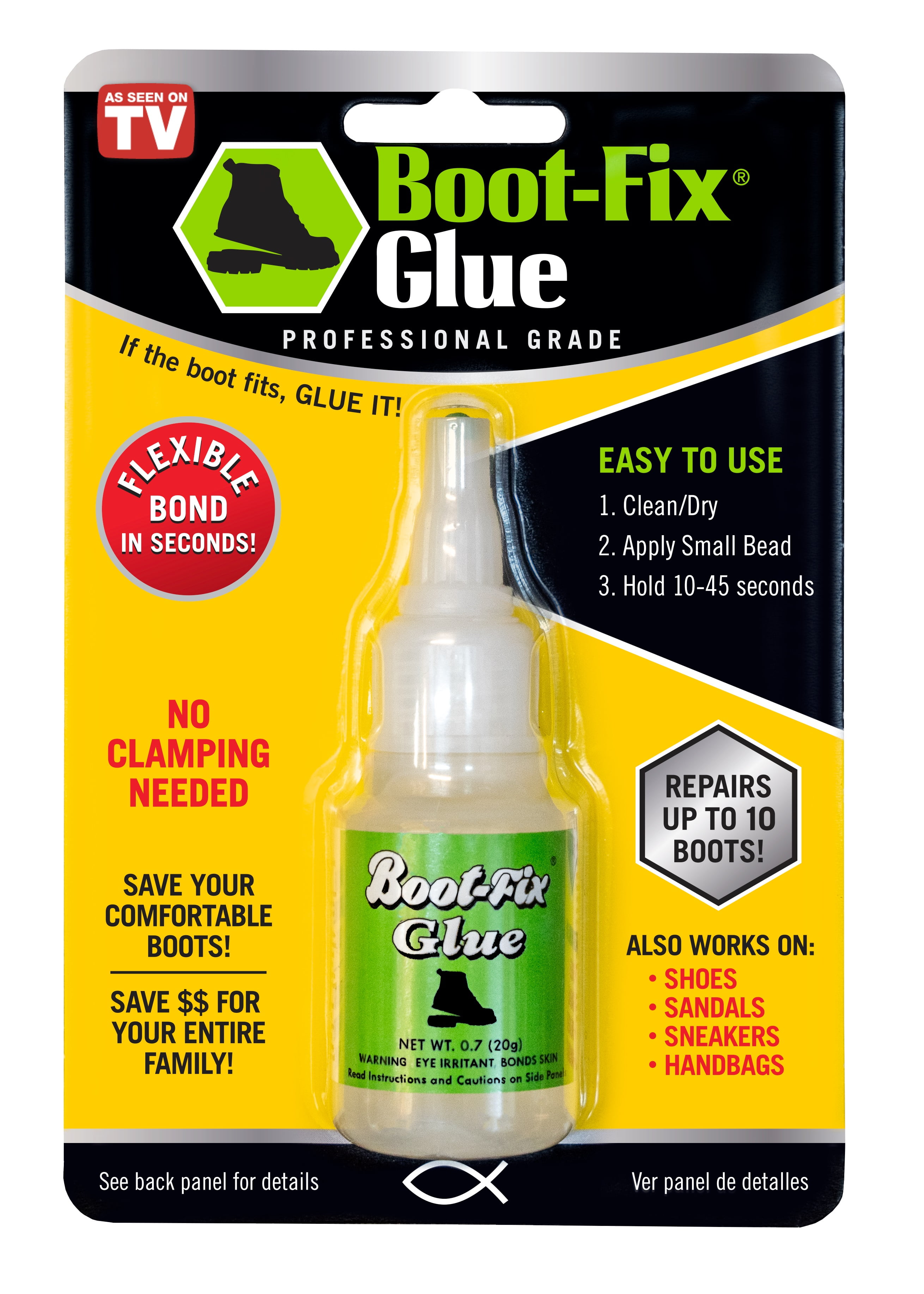 Boot-Fix Glue Professional Grade - Easy to Use Glue, Flexible Bond Boots  Fix Glue & No Clamping Needed Adhesive, 20g