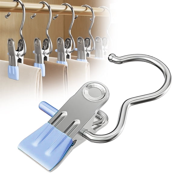 Boot Hangers Clips, Portable Laundry Hooks Hanging Clips with Rubber, 360° Rotating Heavy Duty Pants Hangers Hanging Hooks Clip for Closet and Storage for Workout Sets, Hat(Blue-1 Pcs)