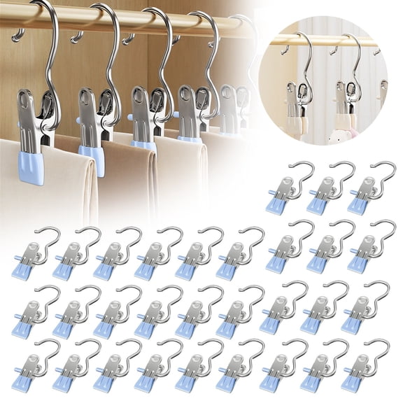 Boot Hangers Clips, Portable Laundry Hooks Hanging Clips with Rubber, 360° Rotating Heavy Duty Pants Hangers Hanging Hooks Clip for Closet and Storage for Workout Sets, Hat(Blue-30 Pcs)